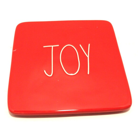 Rae Dunn Joy Square Red Ceramic Christmas Cheese Board 6" x 6" Trivet - Picture 1 of 4